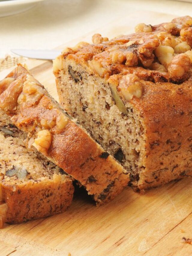 Sliced banana bread with walnuts