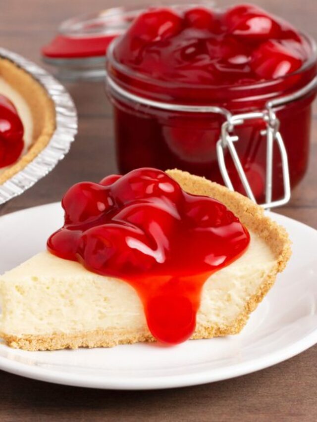 A Classic Plain No Bake Cherry Cheesecake in a Graham Cracker Crust