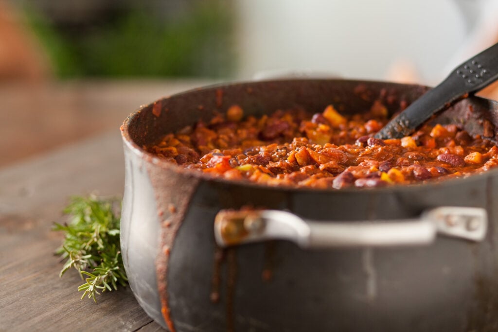 chili in iron pot