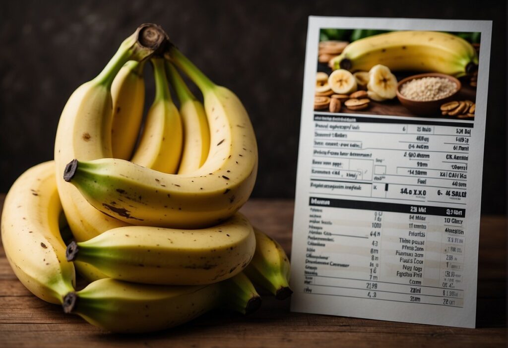 A banana and plantain side by side, with their nutritional profiles listed next to them