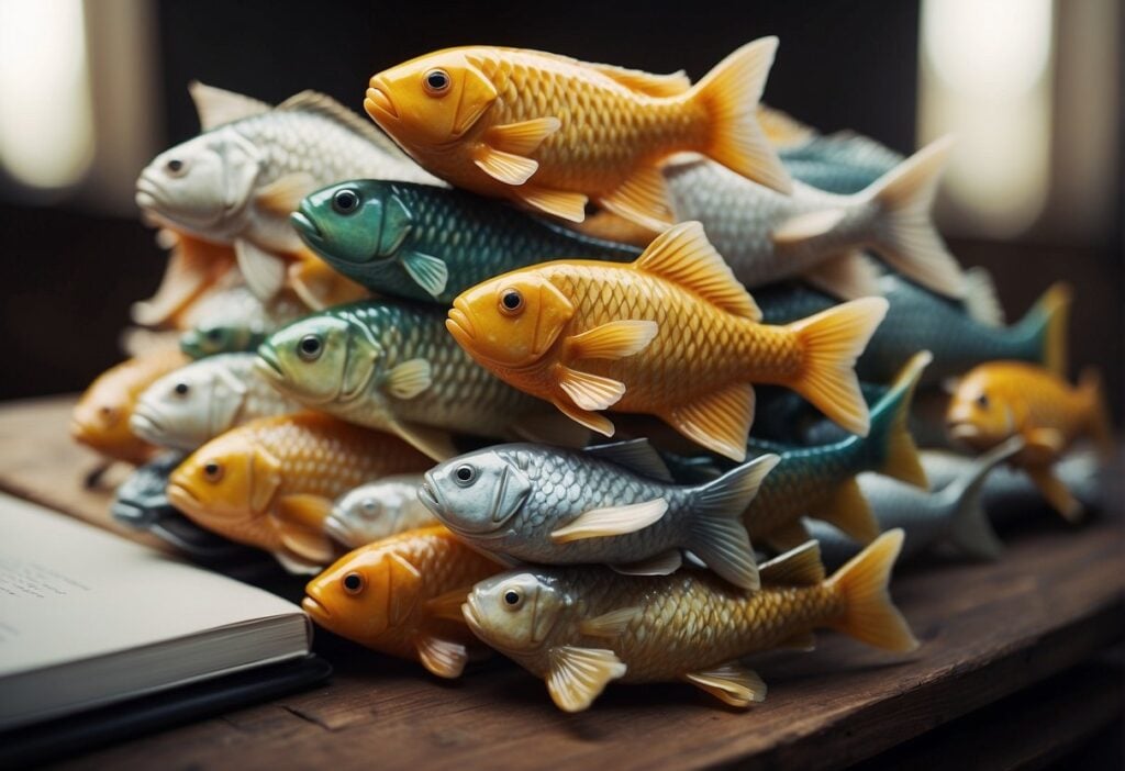 A stack of carp-shaped objects with "Frequently Asked Questions" written on them