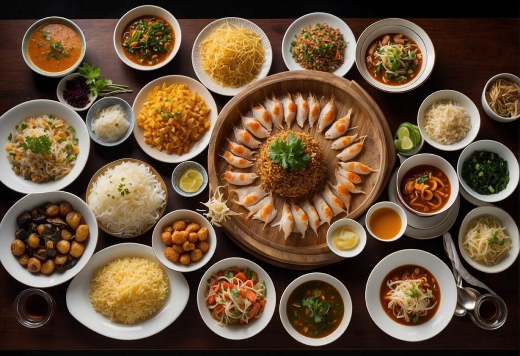 A table filled with various global cuisines, each dish featuring a different type of carp substitute
