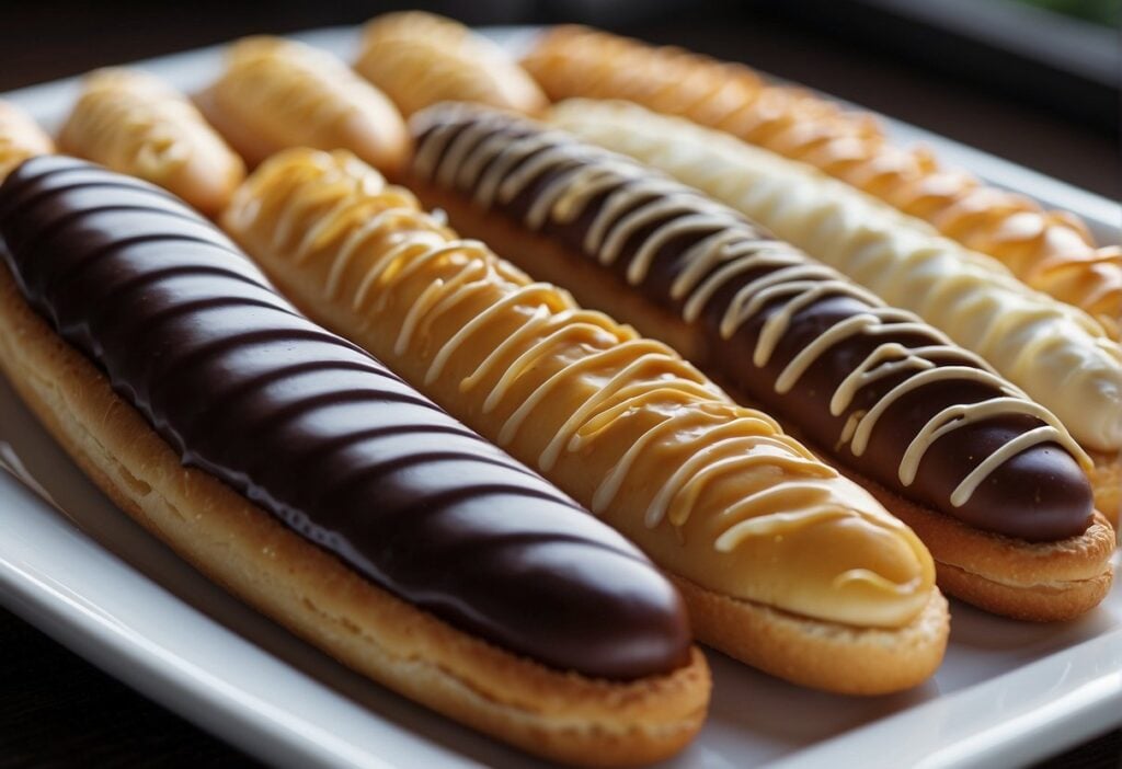 Eclairs arranged neatly on a tray, covered with a breathable cloth, placed in a cool, dry area away from direct sunlight