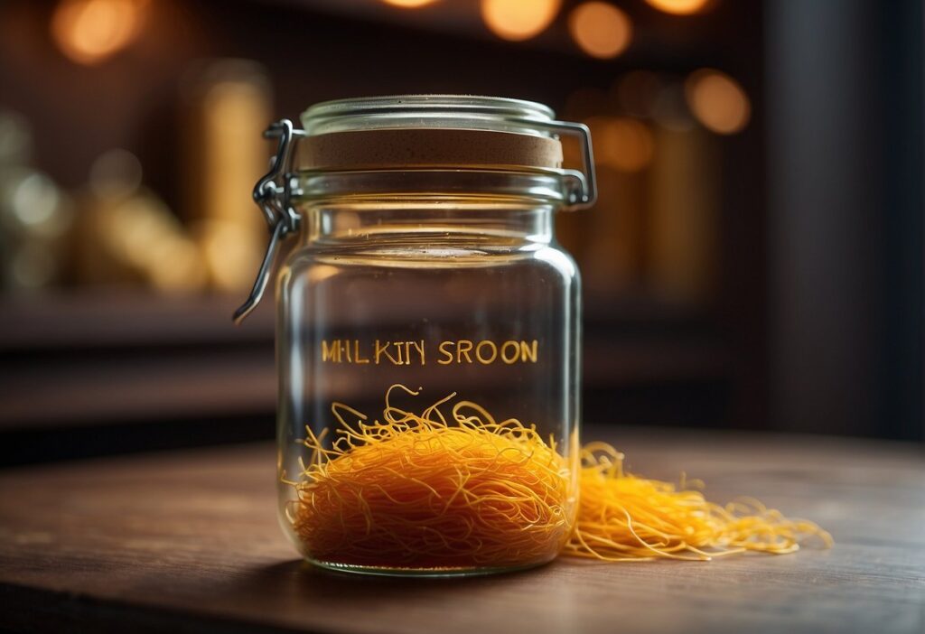 Saffron strands are carefully stored in an airtight container away from light and moisture, preserving their vibrant color and delicate aroma