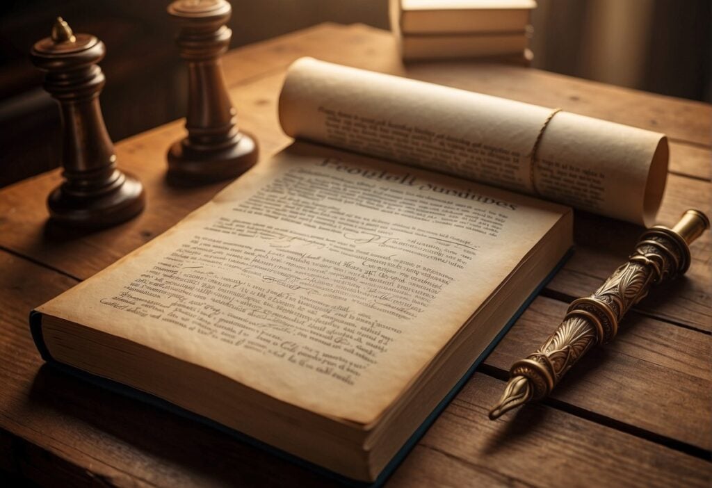 Books and scrolls surround a quill pen on a wooden desk, with "Frequently Asked Questions" written in elegant script on a parchment