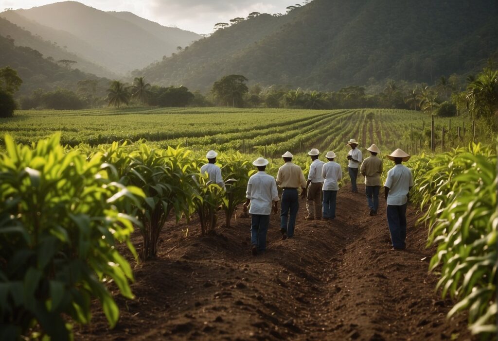 Lush vanilla fields stretch across the tropical landscape, with farmers carefully tending to the delicate vines. A modern food lab hums with activity, as chefs and scientists collaborate to harness the global impact of vanilla in gastronomic technology